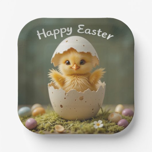 Vintag Osterküken in Ei Rustikale Ostern Pappteller (Vorderseite)
