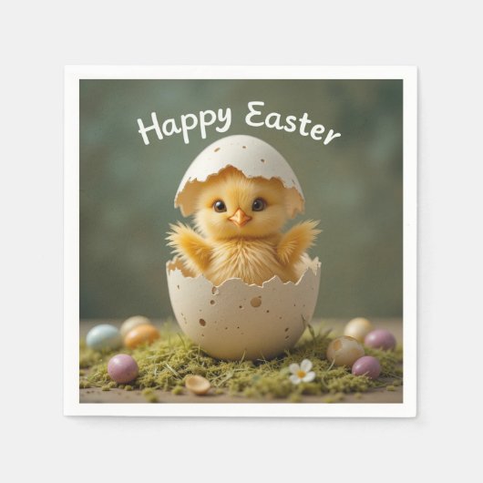 Vintag Osterküken in Ei Rustikale Ostern Serviette (Vorderseite)