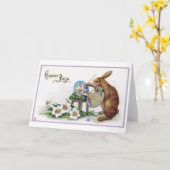 Vintag Osterkünstlerin Bunny Karte (Gelbe Blume)