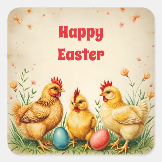 Vintag Ostern 3 Kleine Hühnerferien-Sammlung Quadratischer Aufkleber (Vorderseite)