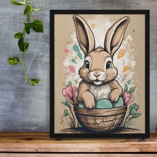 Vintag Ostern Bunny Egg Korb Blumenfrühling Poster