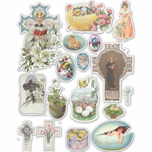 Vintag Ostern Bunny Kids Animals Crosses Art Aufkleber (Vorderseite)