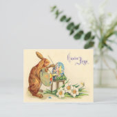 Vintag Ostern Bunny Painting Ostereier Feiertagspostkarte (Stehend Vorderseite)