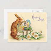 Vintag Ostern Bunny Painting Ostereier Feiertagspostkarte (Vorne/Hinten)