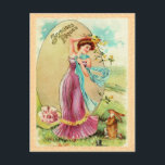 Vintag Ostern Bunny Postcard Feiertagspostkarte<br><div class="desc">Victorian Easter postcards are charming and unique to send. Vintage images restored for the best printing quality. Easter postcards for kids too!</div>