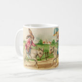 Vintag Ostern Bunny Rabbit Riding Lambs Grüße Kaffeetasse (Vorderseite Links)