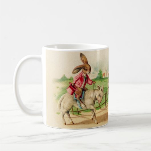 Vintag Ostern Bunny Rabbit Riding Lambs Grüße Kaffeetasse (Links)