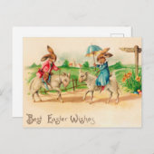 Vintag Ostern Bunny Rabbit Riding Lambs Grüße Postkarte (Vorne/Hinten)