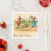 Vintag Ostern Bunny Rabbit Riding Lambs Grüße Serviette (Beispiel)