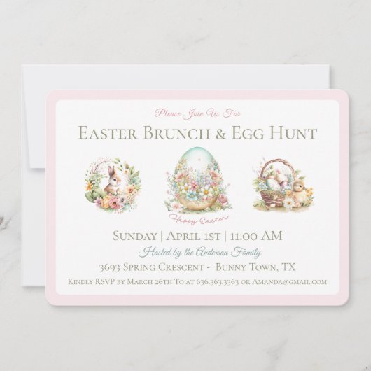 Vintag Ostern Ei Jagen Rosa Einladung (Vorderseite)