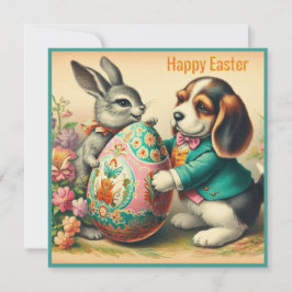 Vintag Ostern ~ GLÜCKLICHER OSTEN ~ Beagle Feiertagskarte