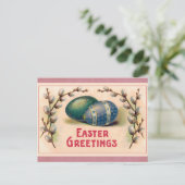 Vintag Ostern Grüße Eier Rosa Postkarte (Stehend Vorderseite)