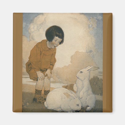 Vintag Ostern, Kinder spielen weiße sonnige Kaninc Magnet (Vorne)