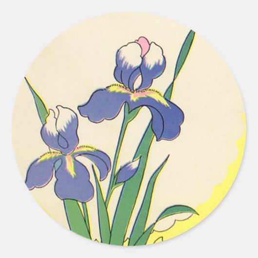 Vintag Ostern, Lila Garten Iris Blume Runder Aufkleber (Vorderseite)