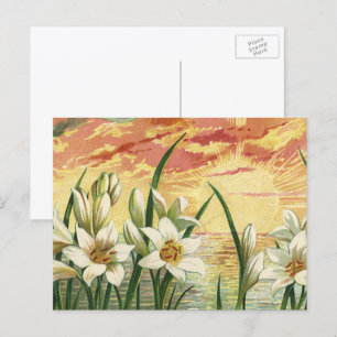 Vintag Ostern Lilies Sunrise und Viktorianische En Feiertagspostkarte