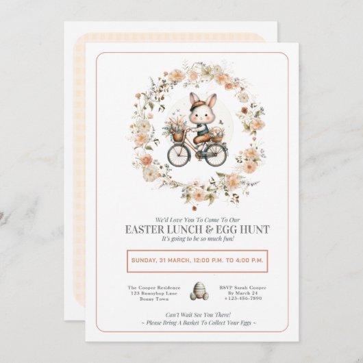 Vintag Ostern Mittagessen & Eierjagd Blumenstrauß Einladung (Vorne/Hinten)