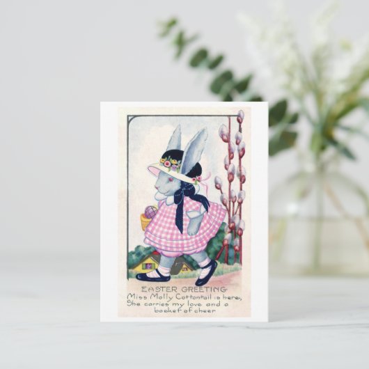Vintag Ostern Modisch Bunny Postkarte (Stehend Vorderseite)