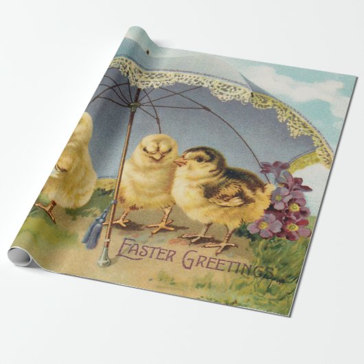 Vintag Ostern Niedliche Küken unter dem Sonnenschi Geschenkpapier (Ungerollt)