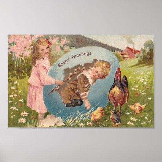 Vintag Ostern Postkarte Viktorianisch Girl & Boy Poster (Vorne)