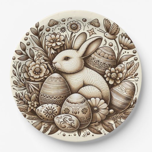 Vintag Ostern Sonnige Blume & Eier 1. Geburtstag Pappteller (Vorderseite)