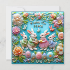 Vintag Ostern ~ WISHEN SIE FRIEDEN ~ Bunnies ~ Feiertagskarte