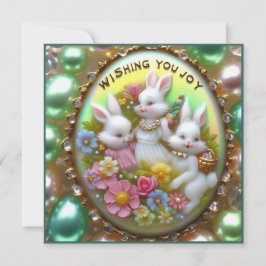 Vintag Ostern ~ WISHEN SIE JOY ~ Bunnies ~ Feiertagskarte