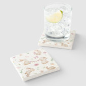 Vintag Osterrosa Kaninchenmuster Steinuntersetzer (Seitenansicht)