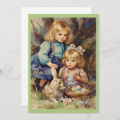 Vintag Ostersonnige Kinder grün Feiertagskarte (Vorne/Hinten)