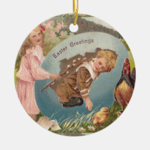 Vintag-OsterViktorianische Girl & Boy Keramikornament
