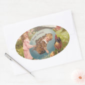 Vintag-OsterViktorianische Girl & Boy Ovaler Aufkleber (Umschlag)