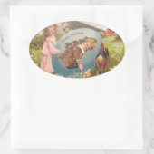 Vintag-OsterViktorianische Girl & Boy Ovaler Aufkleber (Tasche)