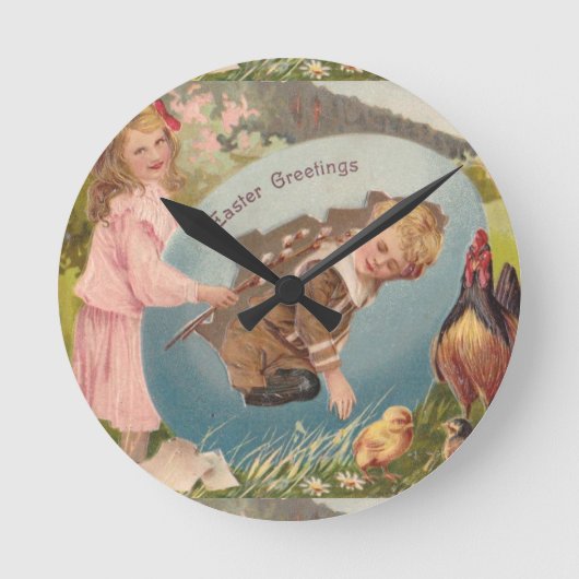 Vintag-OsterViktorianische Girl & Boy Runde Wanduhr (Vorderseite)