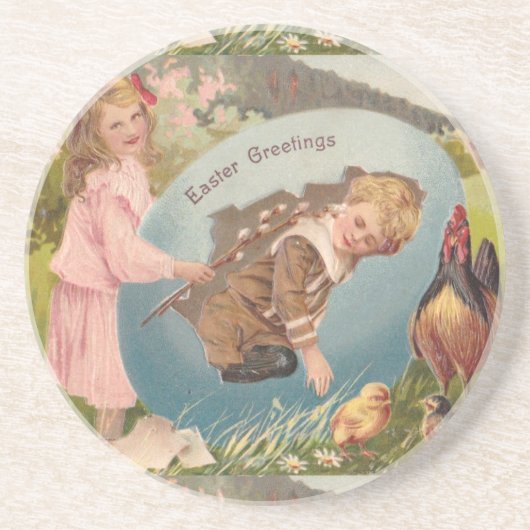 Vintag-OsterViktorianische Girl & Boy Sandstein Untersetzer (Vorne)