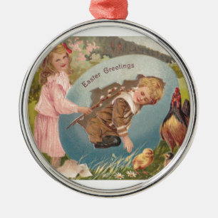 Vintag-OsterViktorianische Girl & Boy Silbernes Ornament
