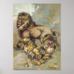 Vintag P. T. Barnum Lion und Tiger Print Poster