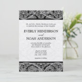 Vintag Paisley Black Damask Hochzeiten Einladung (Stehend Vorderseite)