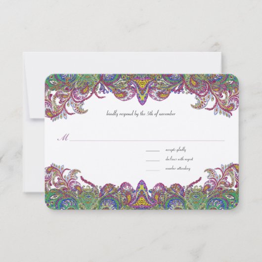 Vintag Paisley Honeysuckle Damask Wedding UAWG RSVP Karte (Vorderseite)