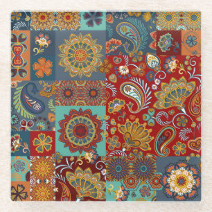 Vintag Paisley Mandala Colorful Patchwork Glasuntersetzer