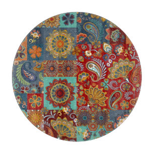 Vintag Paisley Mandala Colorful Patchwork Schneidebrett