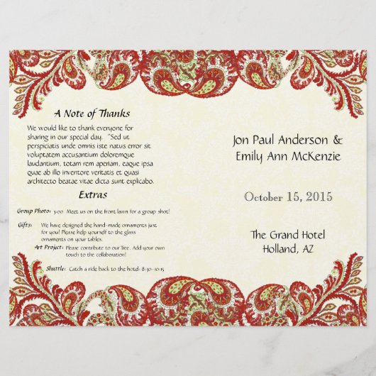 Vintag Paisley Peacock Red Wedding Program (Vorderseite)