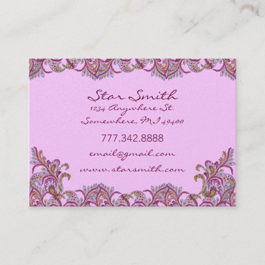 Vintag Paisley Pink und Raspberry Visitenkarte (Vorderseite)