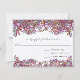 Vintag Paisley Raspberry Feathers RSVP Karte