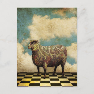 Vintag Paisley Sheep in Brown Postkarte