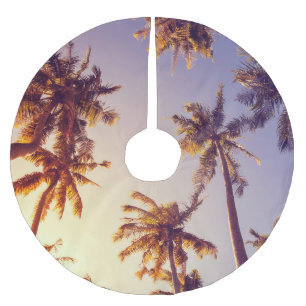 Vintag Palm Trees Blue Sky Polyester Weihnachtsbaumdecke