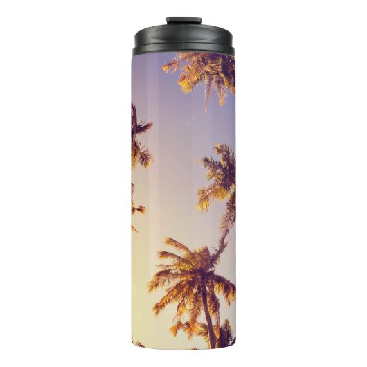 Vintag Palm Trees Blue Sky Thermosbecher (Vorderseite)