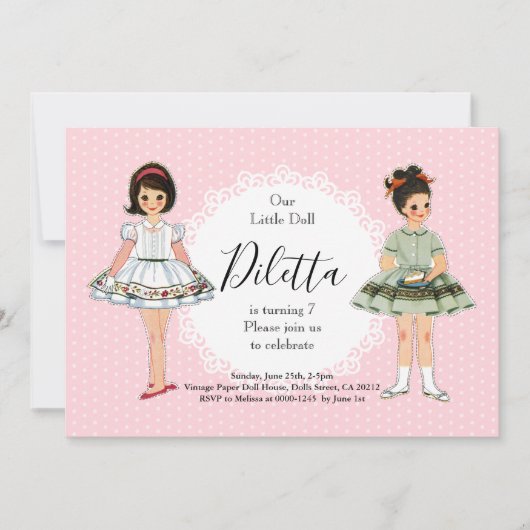 Vintag Paper Doll Geburtstagsparty Einladung (Vorderseite)