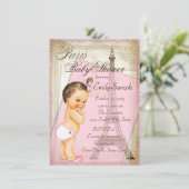 Vintag Paris Baby Girl Dusche Einladung (Stehend Vorderseite)