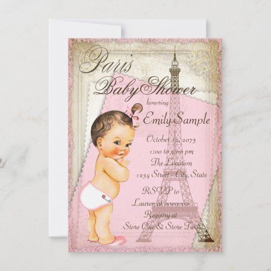 Vintag Paris Baby Girl Dusche Einladung (Vorderseite)