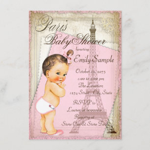 Vintag Paris Baby Girl Dusche Einladung