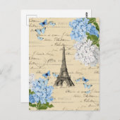Vintag Paris Blue Blume Postcard Postkarte (Vorne/Hinten)